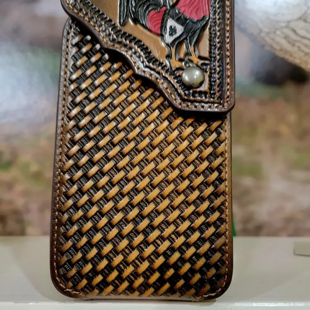 Rooster Leather Phone Holstor With Belt Clip LARGE 7x4